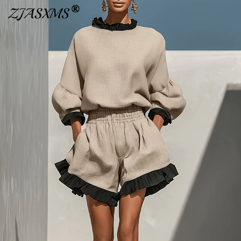 Summer Vacation Clothing Women - Boho Contrast Ruffle 2 Piece Sets