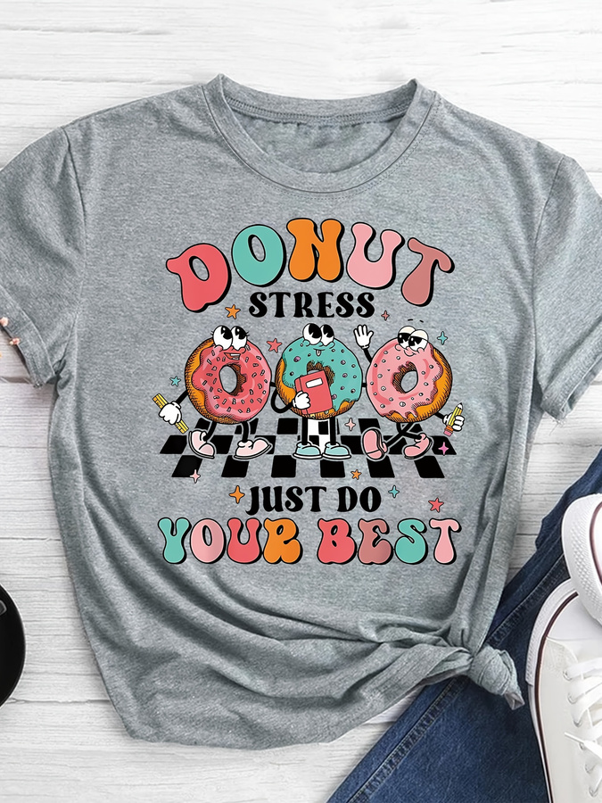 Summer Clothing Trends 2025 Women'S - Cartoon Donut Print T-shirt, Short Sleeve