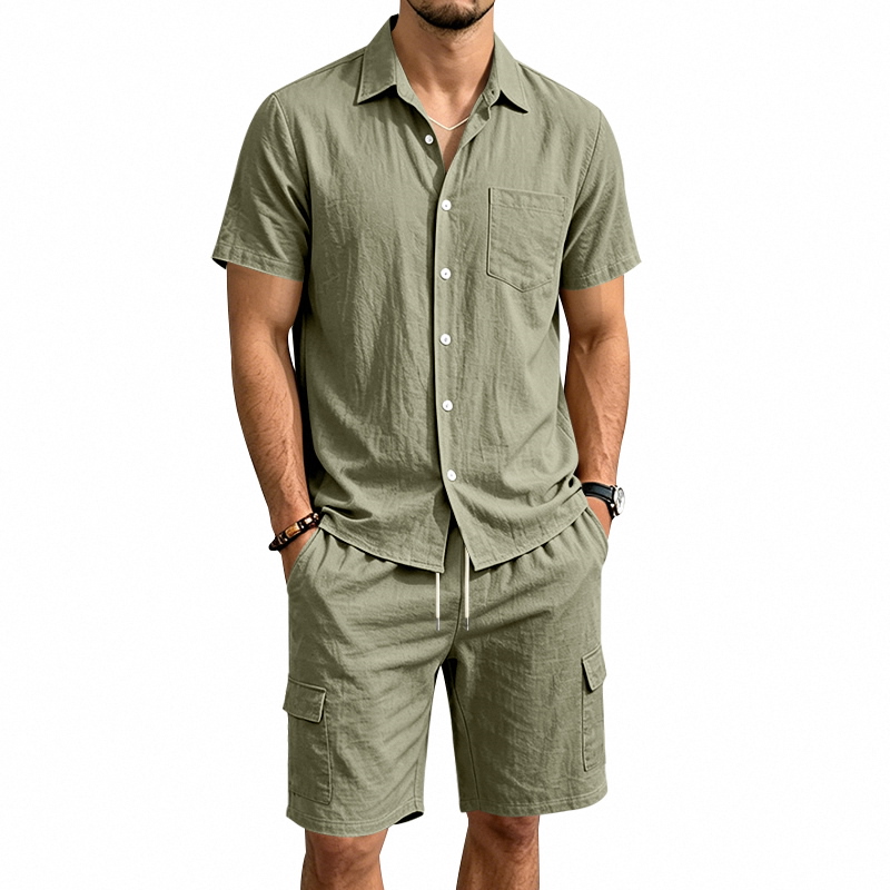 Summer Clothing Men Linen - Men Summer American Linen Two Piece