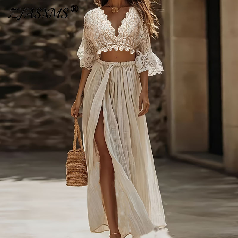Womens Bohemian Lace Two Piece - Summer Vacation Clothing Women review and price