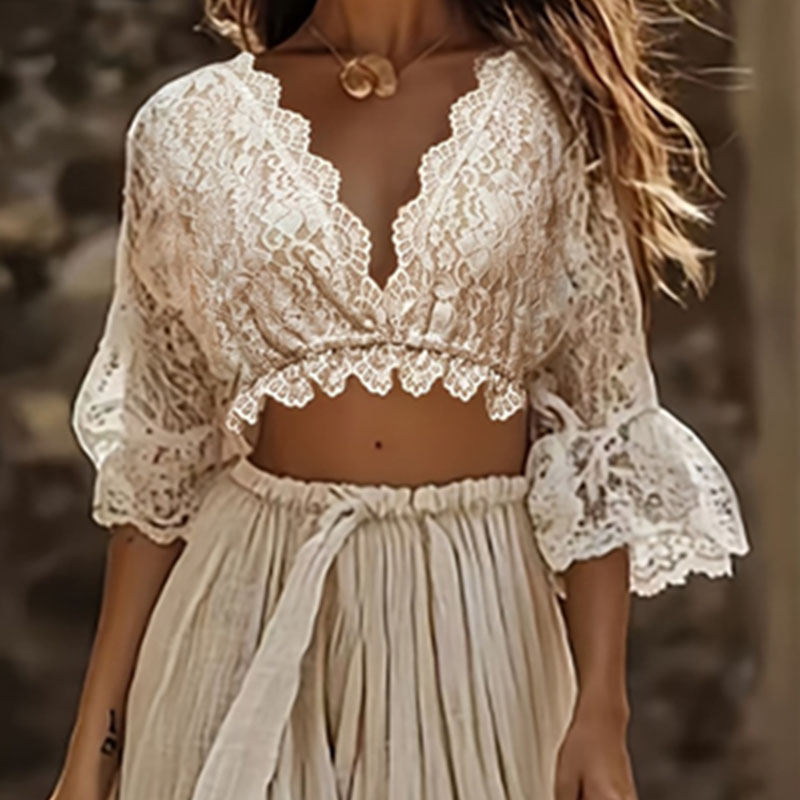 Womens Bohemian Lace Two Piece - Summer Vacation Clothing Women review and price