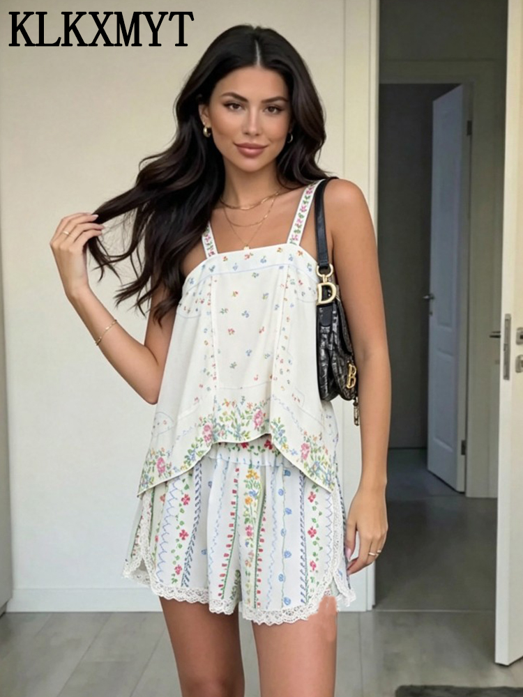 Fashion Flower Print Shorts Se - Summer Vacation Clothing Women review and price