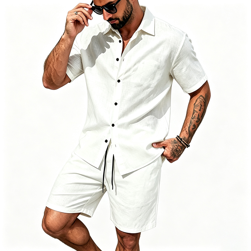 Men Linen Two Piece Outfit Sho - Summer Clothing Men Linen review and price