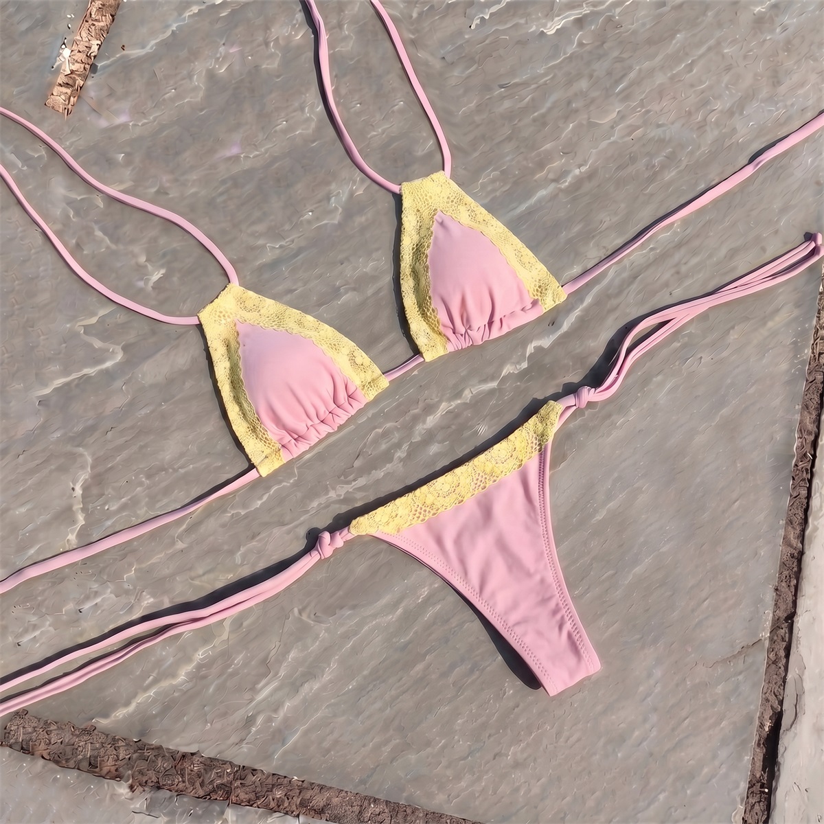 Lace 3Pcs Sexy Bikini Sexy Wom - Swim Cover Up Mesh review and price