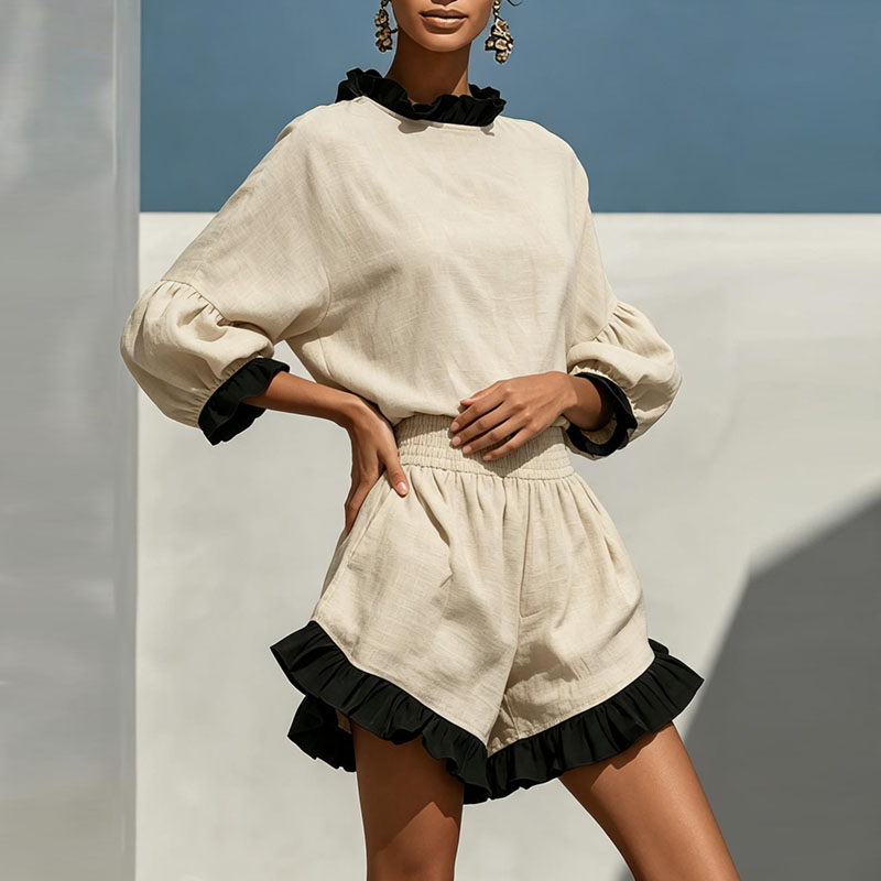 Boho Contrast Ruffle 2 Piece S - Summer Vacation Clothing Women review and price