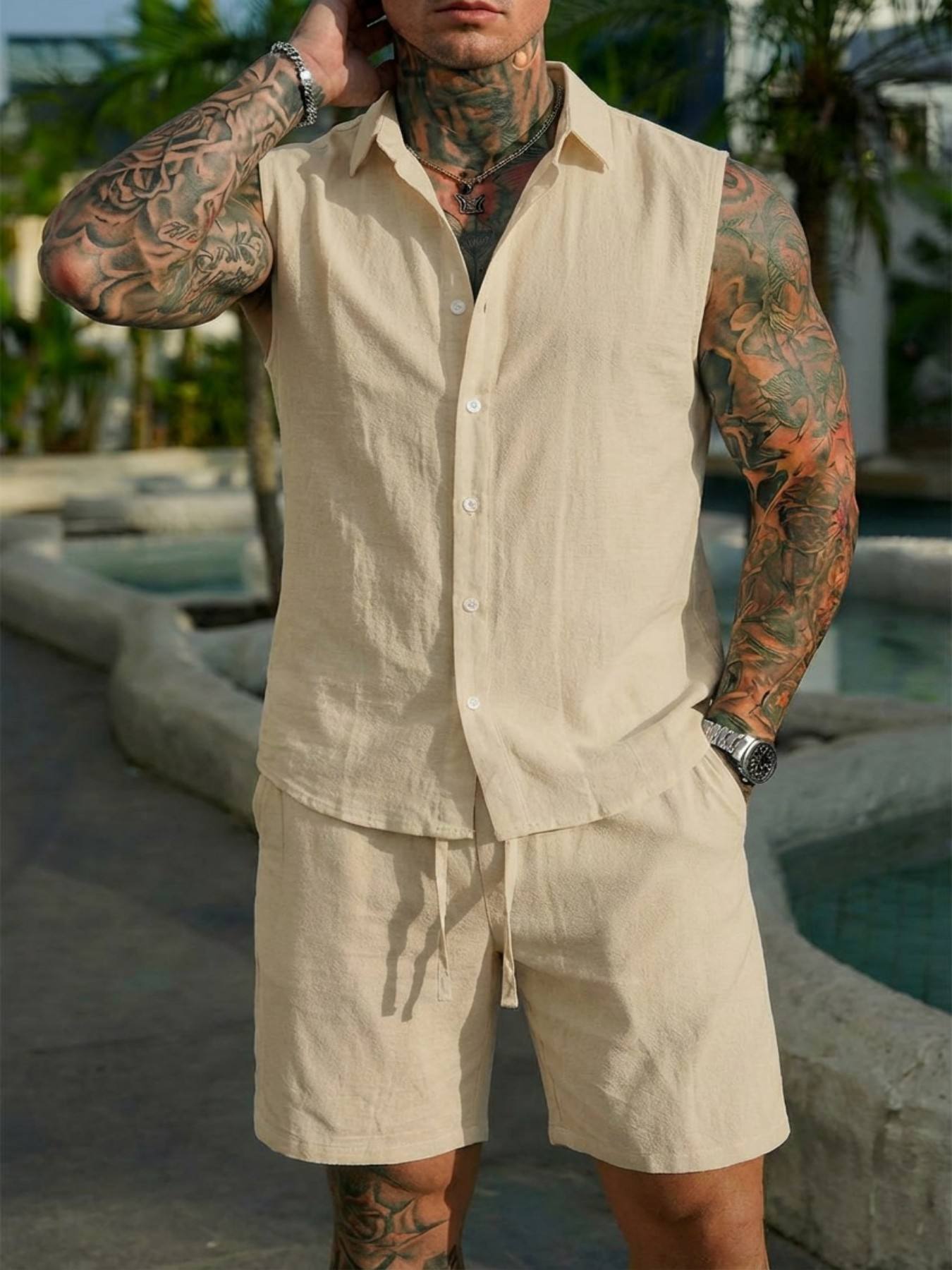 Summer Linen Shirt Set for Men - Summer Clothing Men Linen review and price