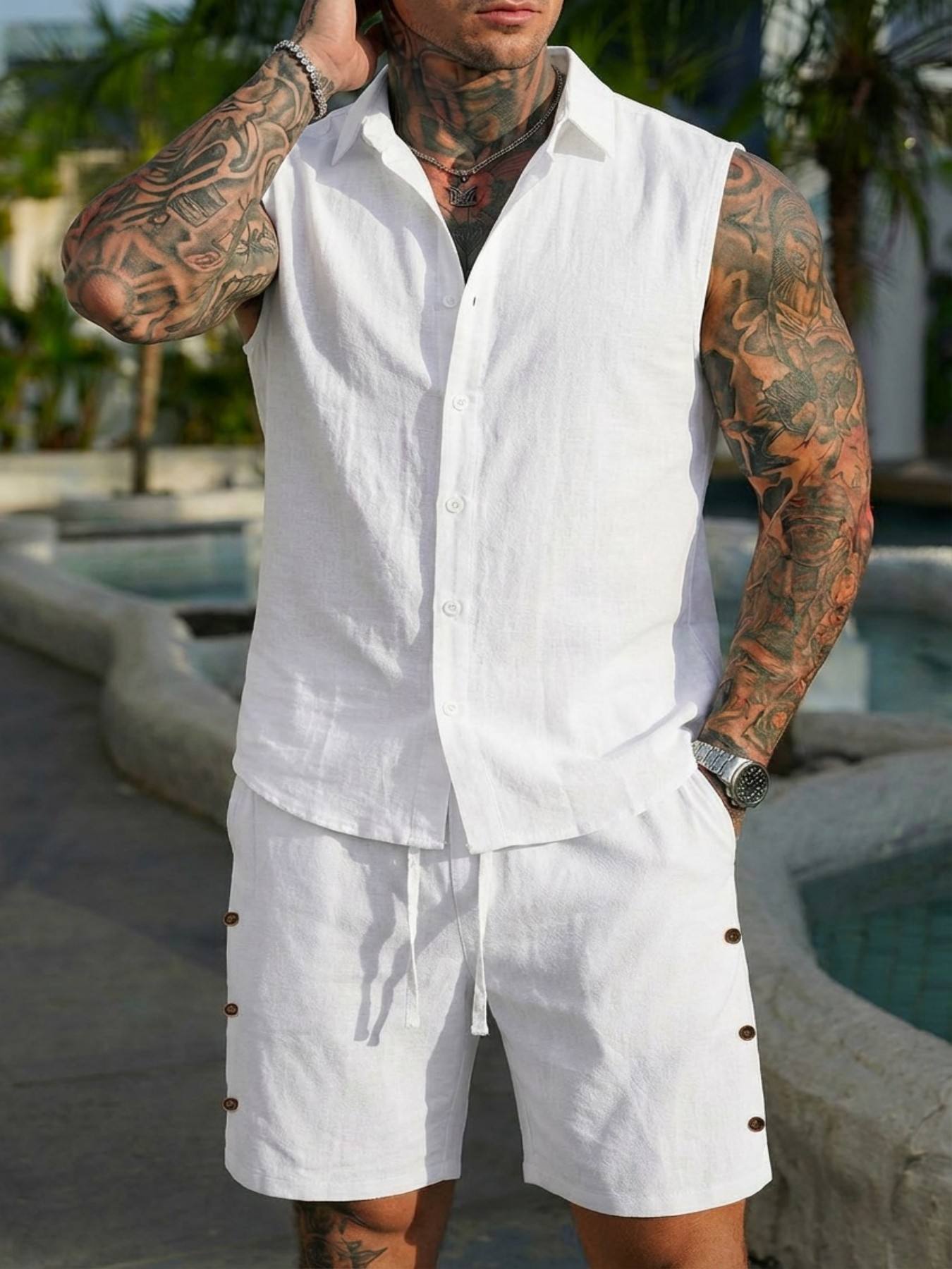 Summer Linen Shirt Set for Men - Summer Clothing Men Linen review and price