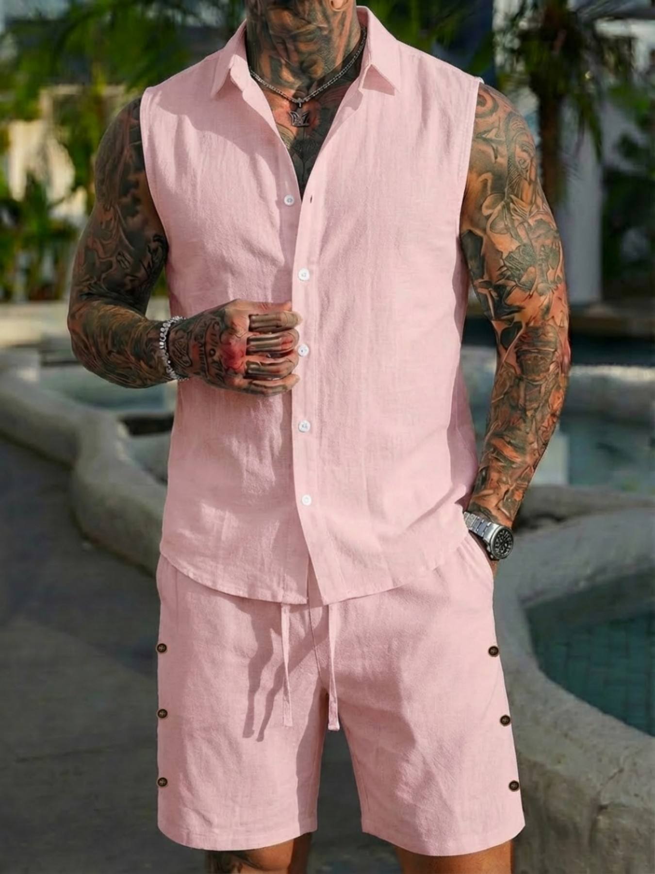 Summer Linen Shirt Set for Men - Summer Clothing Men Linen review and price