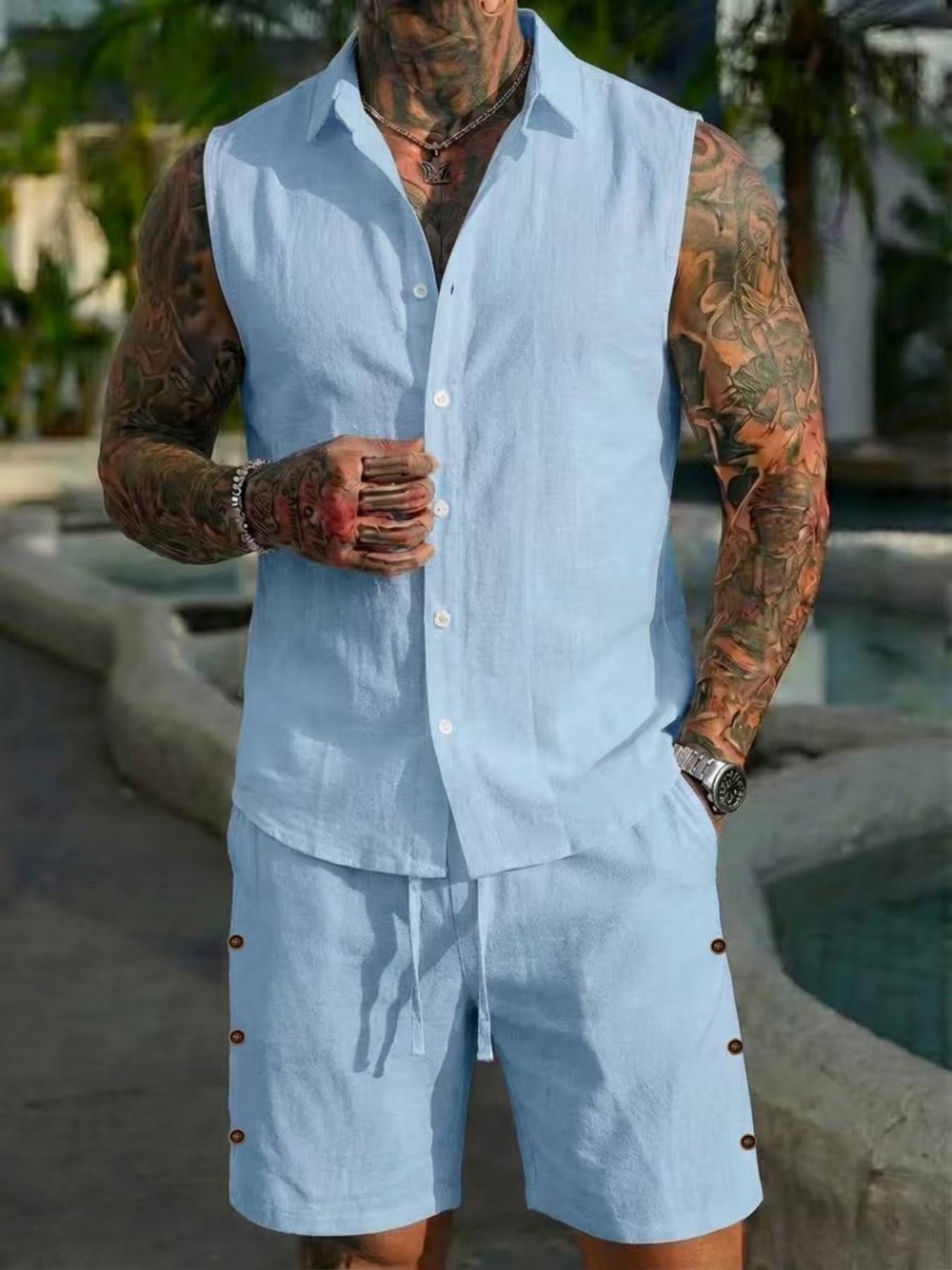 Summer Linen Shirt Set for Men - Summer Clothing Men Linen review and price