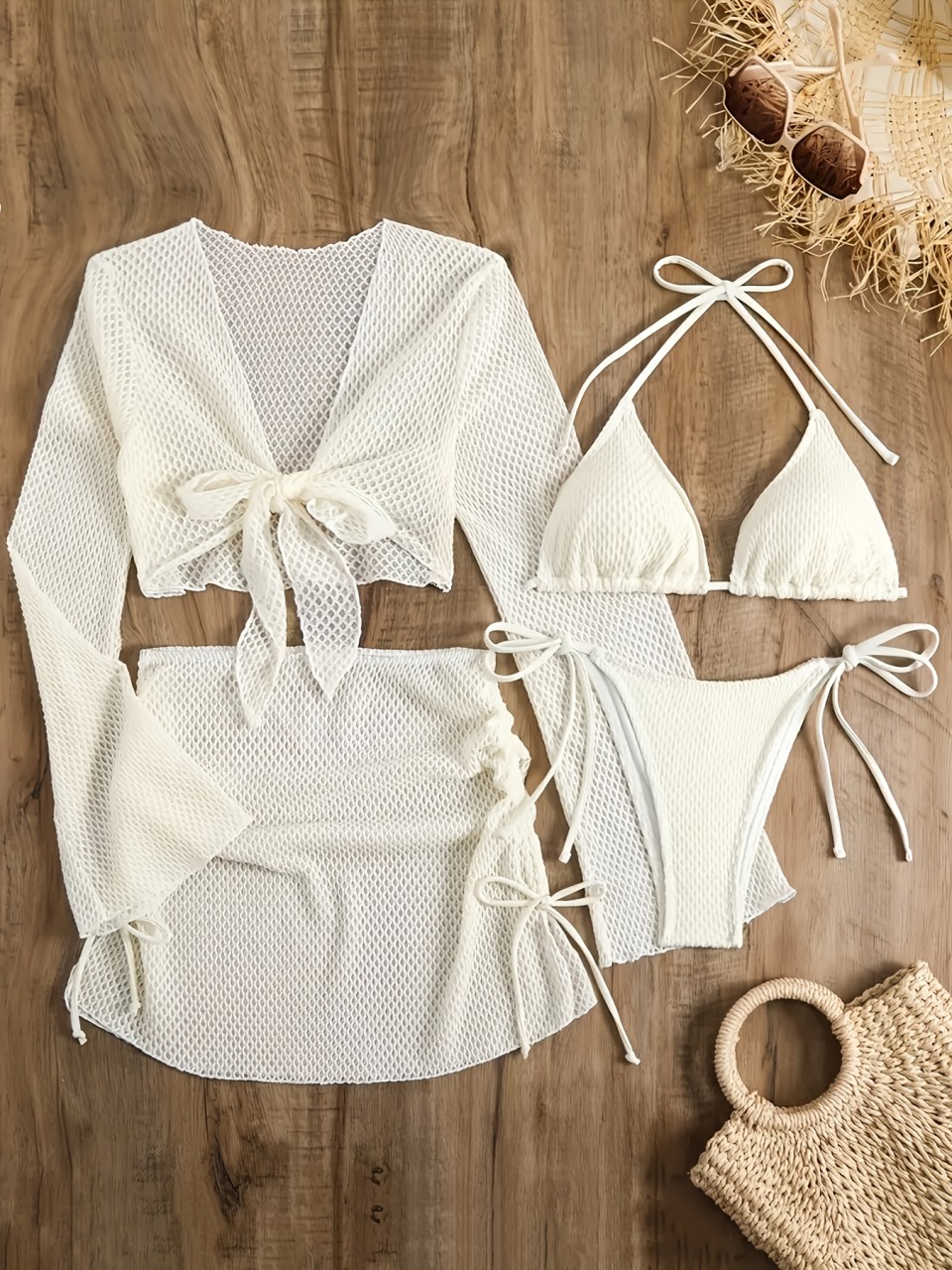 4 Piece Halter Bikinis Set 202 - Swim Cover Up Mesh review and price