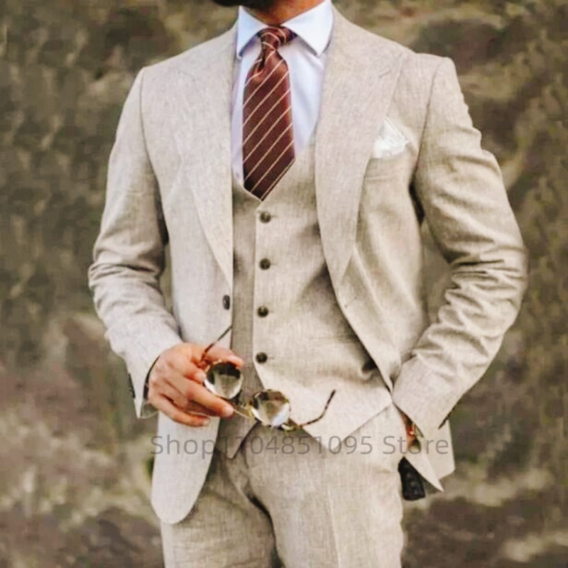 High Quality 3 Pieces Beige/Bl - Summer Clothing Men Linen review and price