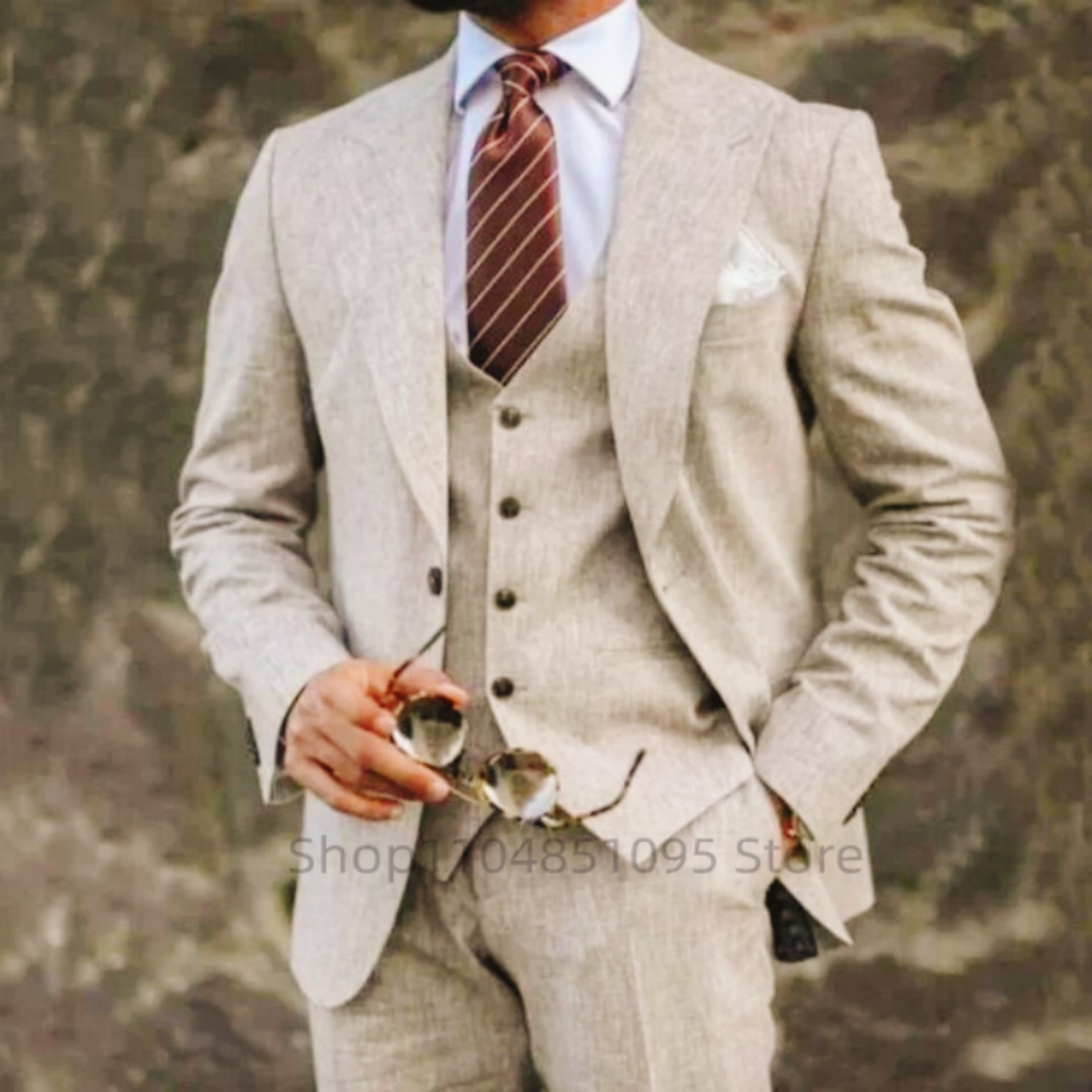 High Quality 3 Pieces Beige/Bl - Summer Clothing Men Linen review and price